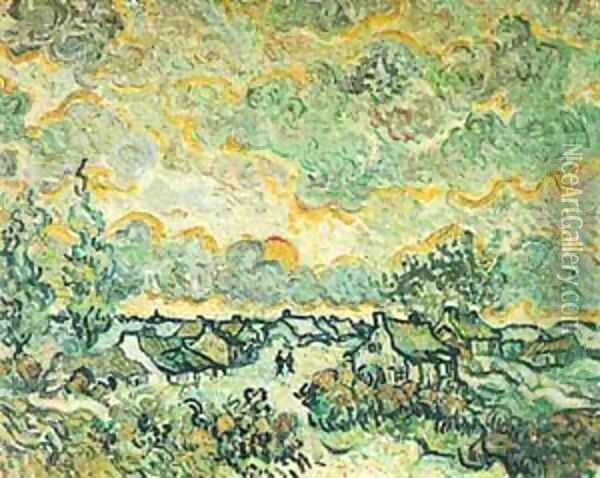 Cottages And Cypresses Reminiscence Of The North 1890 Oil Painting - Vincent Van Gogh
