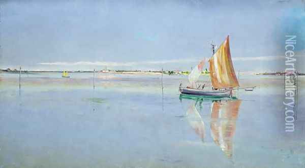 On the Lagoon Venice Oil Painting - John William Inchbold