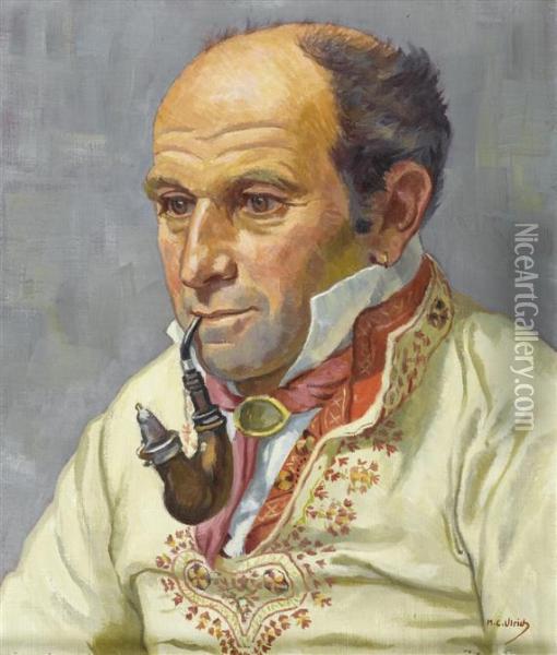 Man With A Pipe In Appenzell Costume Oil Painting - Hans Casper Ulrich