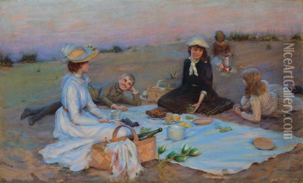 Picnic Supper On The Sand Dunes Oil Painting - Charles Curran