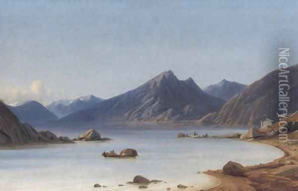 Fishing on a Fjord Oil Painting - Georg Emil Libert