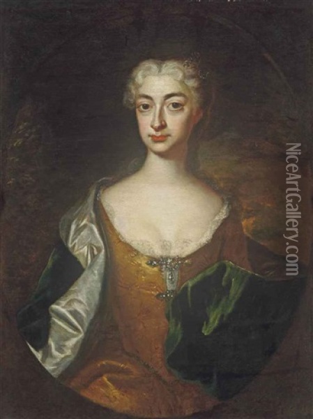 Portrait Of A Lady Traditionally Identified As Countess Maria Josepha Von Sternberg (1712-?), Half-length, In A Gold Embroidered Dress And... Oil Painting - Martin (Martinus I) Mytens