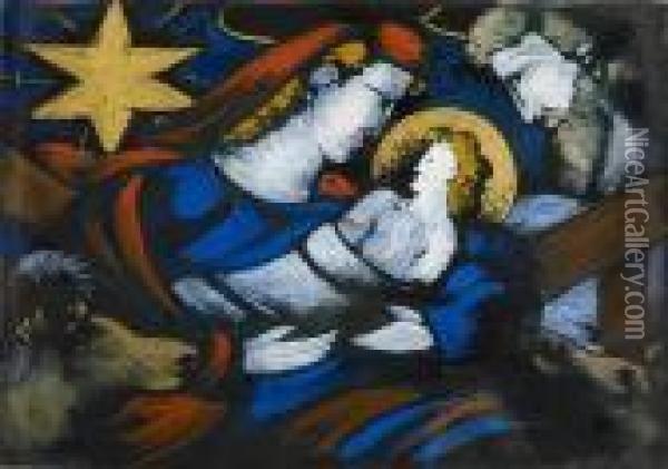 The Holy Family Iii Oil Painting - Oskar Schlemmer