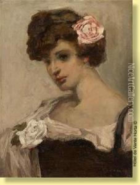 Jeune Fille A La Rose Oil Painting - Maurice Wagemans