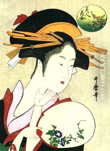 A Beautiful Woman Oil Painting - Katsushika Hokusai