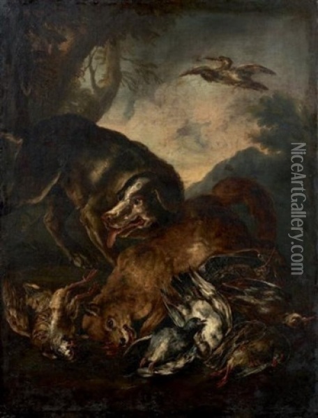 Trophee De Chasse Au Renard Et Aux Volatiles Oil Painting - Giovanni (Crivellino) Crivelli