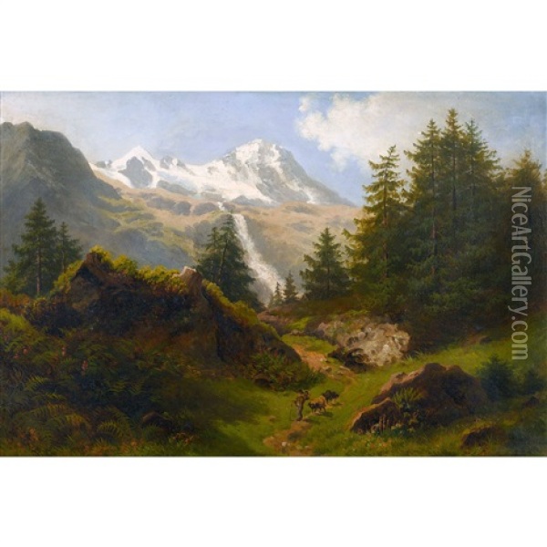 Gebirgslandschaft Mit Hirte Und Schafen Oil Painting - Rudolf Snell