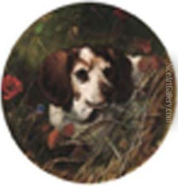 Earl A Beagle Ina Thicket Signed, Oil On Canvas 16in. Circular Oil Painting - George Earl