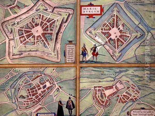 Maps of Philippeville Mariembourg Chimay and Walcourt from Civitates Orbis Terrarum Oil Painting - Joris Hoefnagel