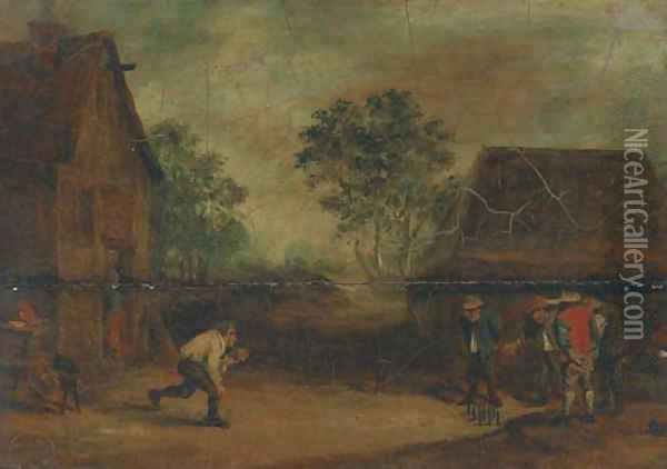 Peasants playing skittles outside an inn Oil Painting - David The Younger Teniers
