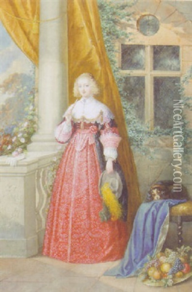 An Elegant Lady On A Terrace Oil Painting - Emanuel Stoeckler