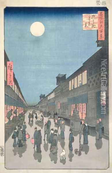 Night Scene in Saruwaka Street from One Hundred Views of Edo Oil Painting - Utagawa or Ando Hiroshige