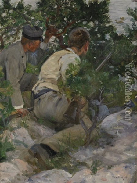 Unga Jagare - Andjakt Oil Painting - Paul Edmund Graf