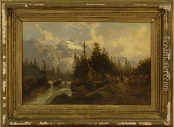 Alpine Landscape Oil Painting - Josef Thoma