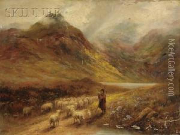 Shepherd Leading His Flock Through The Pass Oil Painting - Alice Blair Thomas