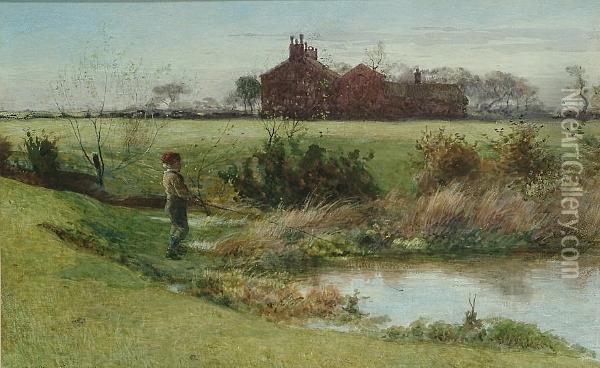 Boy Fishing In A Landscape Oil Painting - John Herbert Evelyn Partington