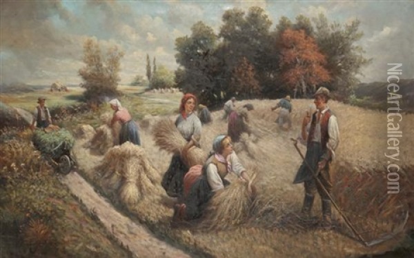 La Fenaison Oil Painting - Adolf (Constantin) Baumgartner-Stoiloff