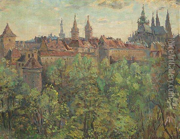 A View Of Prague Castle Oil Painting - Ferdinand Engelmuller