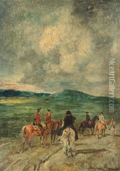 Reitergesellschaft In Hugeliger Landschaft Oil Painting - John Lewis Brown