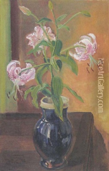 Lilien In Blauer Vase Oil Painting - Ludwig ten Hompel