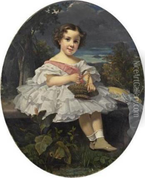 Portrait De Fillette Au Panier De Cerises Oil Painting - Franz Xavier Winterhalter