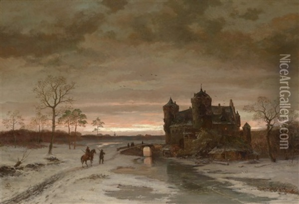Romantische Winterlandschaft Oil Painting - Caesar Bimmermann