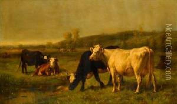 Cattle Watering Oil Painting - Thomas Bigelow Craig