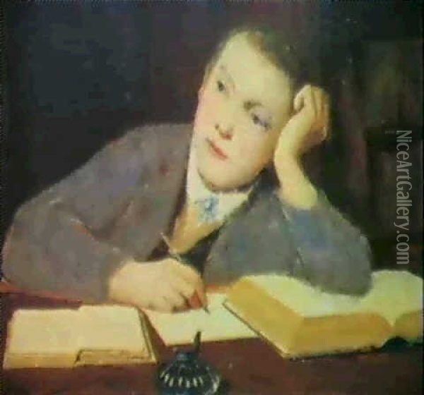 Enfant Ecrivant (alfred Herrenschwand) Oil Painting - Albert Anker