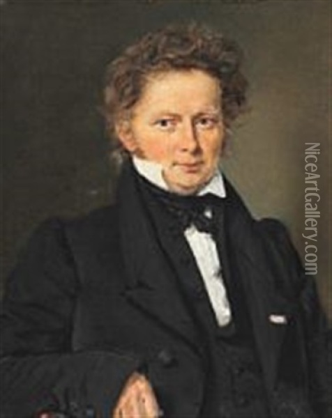 Portrait Of The Poet B. S. Ingemann (1789-1862) Oil Painting - Christian Albrecht Jensen