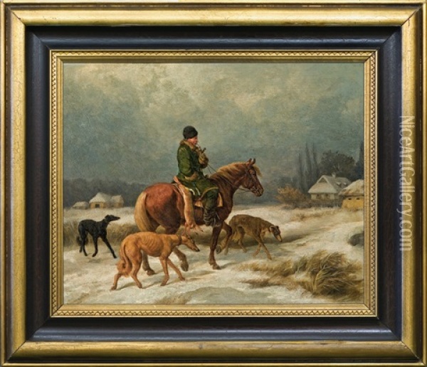 Back From Hunting Oil Painting - Juliusz Fortunat von Kossak