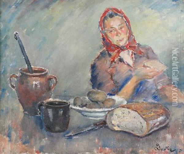 Kobieta Przy Stole Oil Painting - Pawel Dadlez