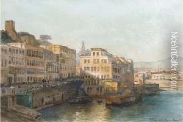 Along A Napolitan Quay Oil Painting - Pierre-Henri-Theodore Tetar van Elven