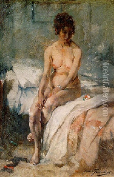 Jeune Femme Nue Assise Oil Painting - Jean Leon Henri Gouweloos