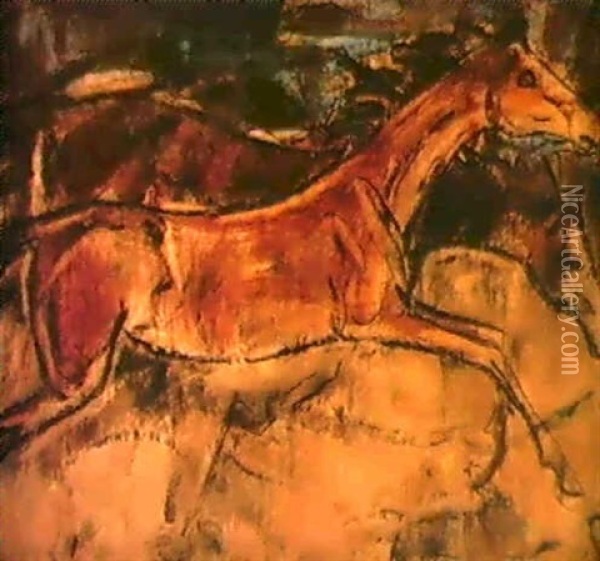 Springende Pferde Oil Painting - Christian Rohlfs