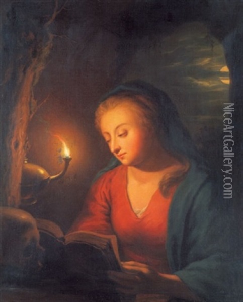 Die Hl. Maria Magdalena In Der Grotte (after Godfried Schalcken) Oil Painting - Julie Lisiewski