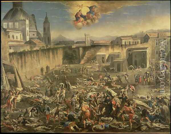 The Marketplace in Naples During the Plague of 1656 (2) Oil Painting - Carlo Coppola