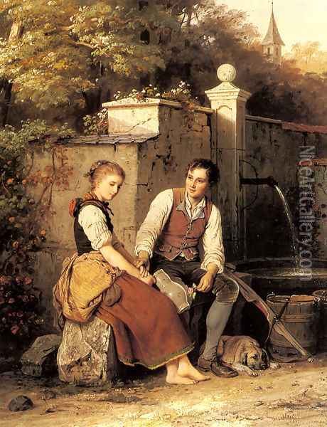 At the Well Oil Painting - Meyer Georg von Bremen