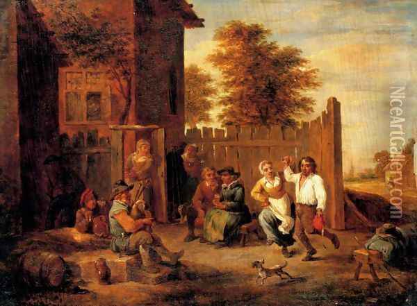 Peasants merrying outside an inn Oil Painting - David The Younger Teniers