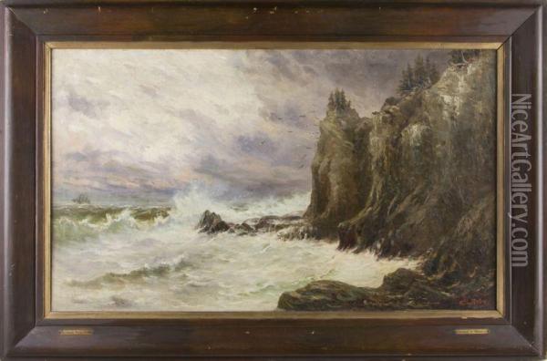 Flattery Storm Cliff Oil Painting - George Louis Berg
