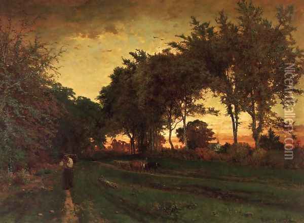 Evening Landscape Oil Painting - George Inness