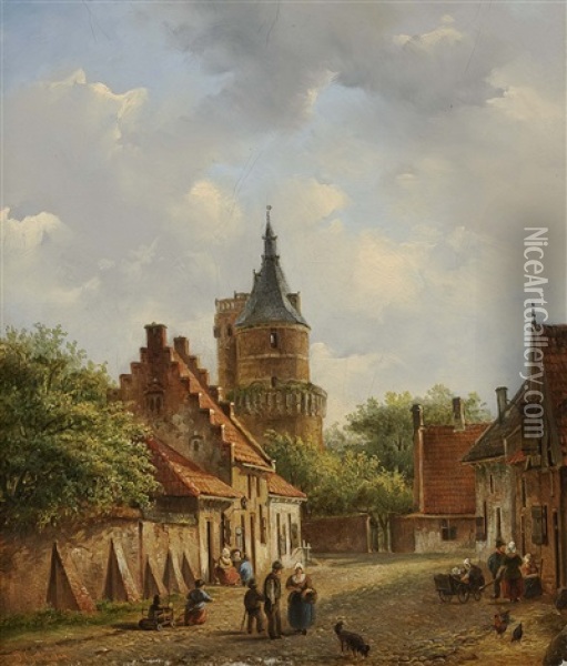 Dutch Street Scene Oil Painting - Pieter Gerardus Vertin