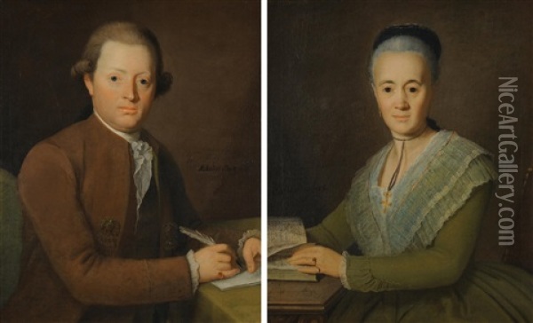 Gegenstucke, Portraits Des Ehepaares Jost Anton Nager Und Seiner Frau Rosa Nager, Geb. Curti Oil Painting - Felix Maria Diogg