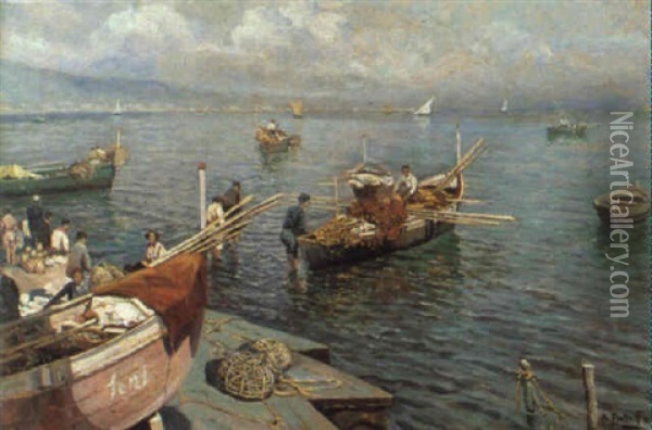 Pescatori Al Molo Oil Painting - Attilio Pratella