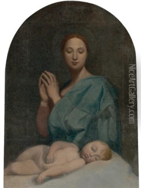 The Virgin With The Sleeping Infant Jesus Oil Painting - Jean-Auguste-Dominique Ingres