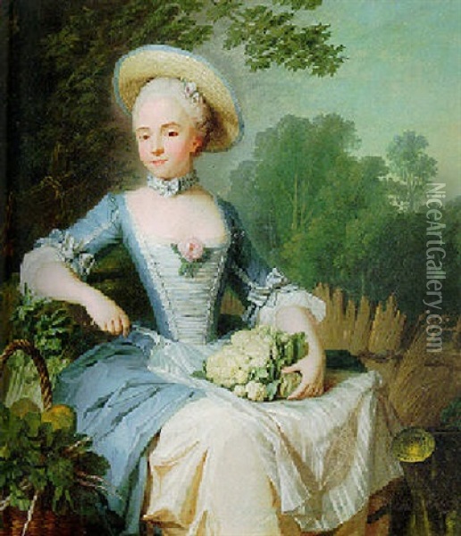 Portrait Of A Young Lady As A Farmer Oil Painting - Francois Hubert Drouais