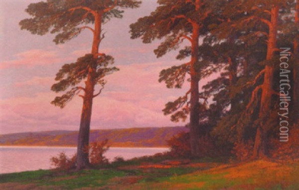 Solnedgangsstemning Oil Painting - Rudolf Hellgrewe