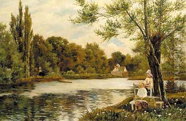 Near Maple Durham on Thames; and On the Thames below Windsor Oil Painting - Theodore Hines