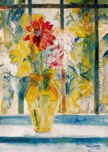A Bunch Of Flowers In The Window Oil Painting - Jeno Paizs Goebel