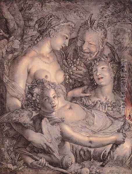Without Ceres and Bacchus, Venus would Freeze 1599-1602 Oil Painting - Hendrick Goltzius