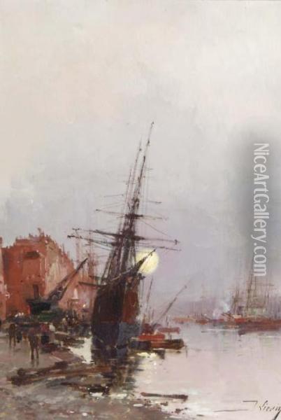 Moonlit Harbor Oil Painting - Eugene Galien-Laloue